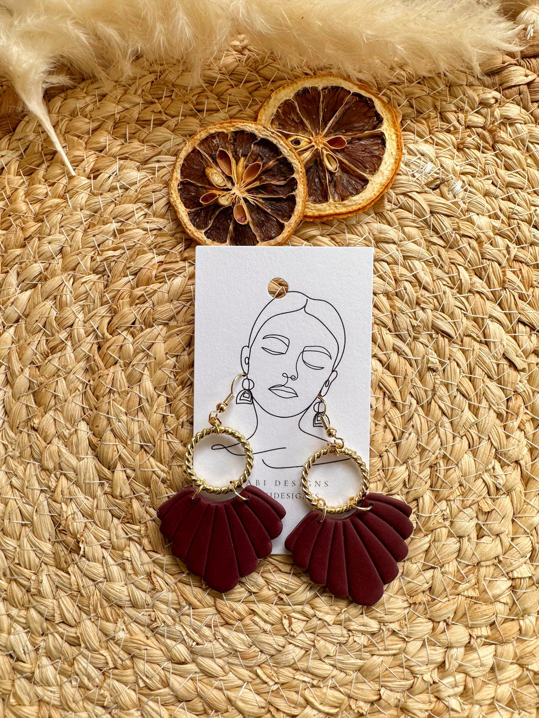 Scalloped Arched Earrings| Burgundy Dangles | Fall Earrings | Lightweight Dangles | Hypoallergenic | Handmade